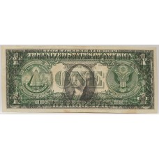 UNITED STATES OF AMERICA 1977 . ONE 1 DOLLAR BANKNOTE . ERROR . WET INK TRANSFER